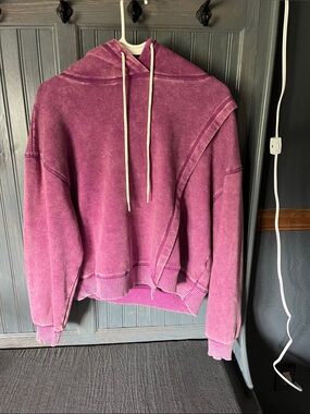 Zenana Outfitters Vintage Wash Scoop Neck Hoodie Sweater - Plum and Cropped